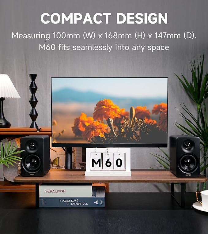 Edifier M60 Multimedia Speaker Bluetooth 5.3, 66W RMS, Hi-Res Audio & Hi-Res Wireless Audio, LDAC,3" Mid Bass & 1" Tweeter, USB-C & Aux Inputs, Compact Desktop Speaker – Black