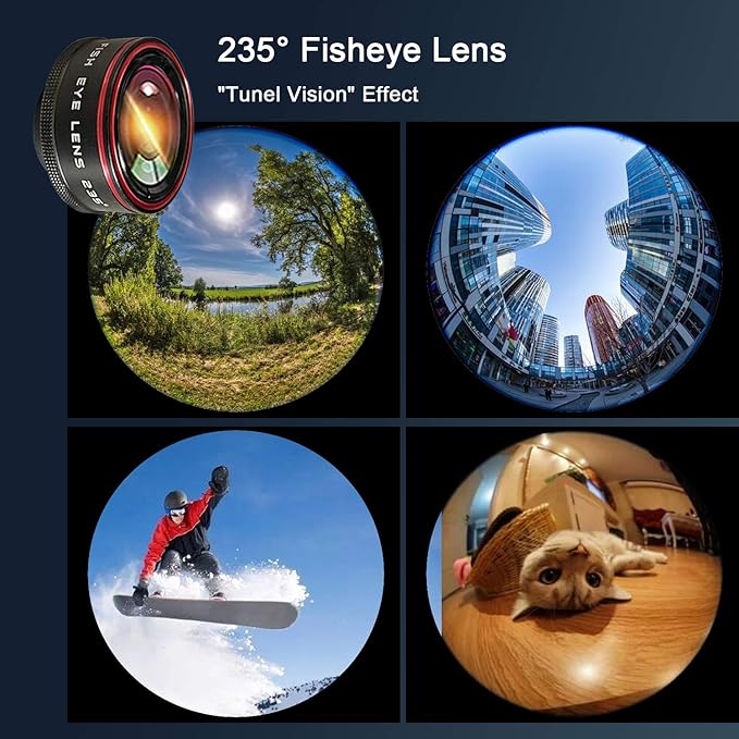Phone Camera Lens Kit 10 in 1 for iPhone Samsung Pixel Android, 22X Telephoto Lens, 0.62X Super Wide Angle Lens&25X Macro Lens, 235° Fisheye,Kaleidoscopes, Starlight，Tripod，for Most Smartphone Black