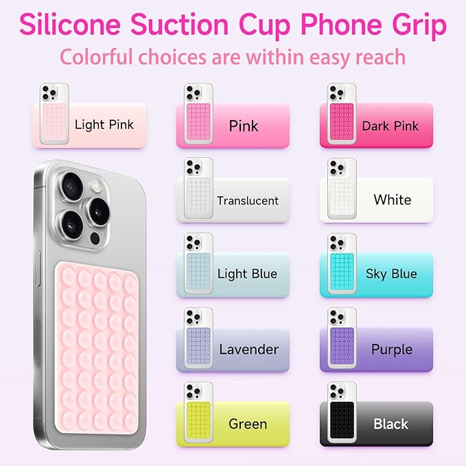 Silicone Suction Phone Case Mount, Non Slip Suction Cup Phone Mount, Phone Accessories Holder for Selfies and Videos, Silicon Adhesive Phone Stand Sticky for Cell Phone Lavender