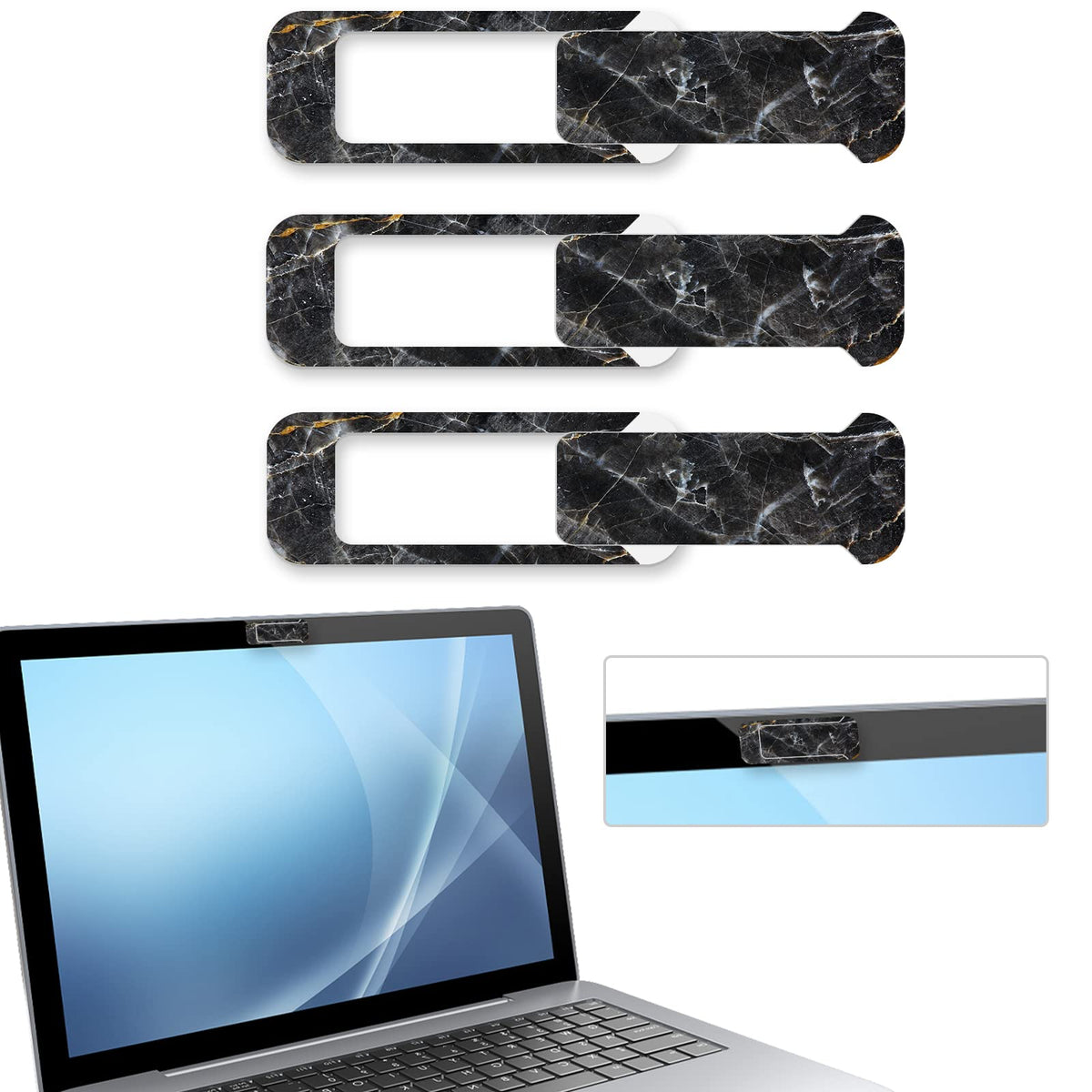 Webcam Cover, 3 Pieces, Laptop Camera Cover, Privacy Shielding Capacity is Twice as Big as The Traditional, Suitable for Computer Mobile Phones, laptops, Tablets and so on (Black)