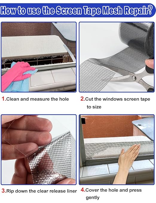 Wohohoho Window Screen Repair Tape, 3 in X 40 FT (480IN) Black Screen Patch Repair Kit, 3-Layer Strong Adhesive Invisible Screen Tape Mesh Repair for Windows, Doors Garage Mosquito Net Magnetic Screen