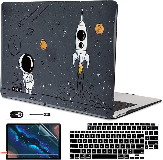 for MacBook Air 13 inch Case 2020 2019 2018 Release M1 A2337 A2179 A1932, Glitter Crystal Pritned Pattern Hard Case Cover for Mac Air 13.3" Retina Display Touch ID, Astronauts & Spacecraft