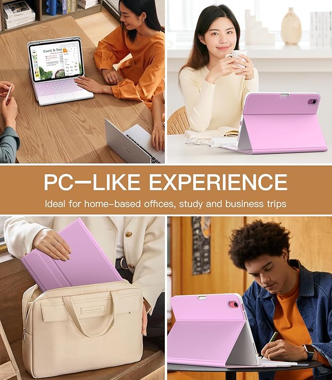 MoKo Touch Keyboard Case for iPad (A16) 11th Generation 11 inch 2025, iPad 10th Generation 10.9 inch Case with Pencil Holder, 7 Colors Backlit Multi-TrackPad Detachable Bluetooth Keyboard,Nosegay Pink