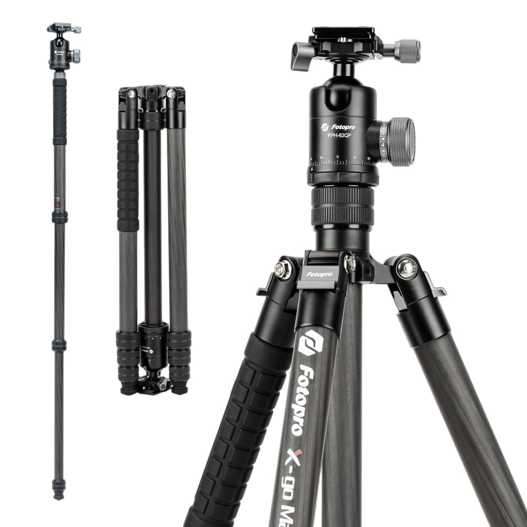 Fotopro 68" Carbon Fiber Travel Tripod, Heavy Duty Camera Tripod with Ball Head, Detachable Monopod with Quick Release Plate and Bag, Load up to 12KG/26lbs