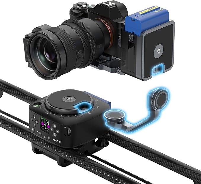 Zeapon AXIS 120 (2-axis) Multi-axis Motorized Camera Slider, 47''/120cm DSLR Dolly Carbon Fiber Electric Track, LCD Screen APP Control, Pan Head for 360° Panoramic Time-Lapse Follow Focus