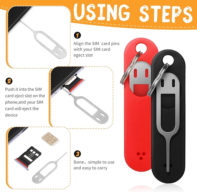 Sim Card Removal Tool Phone Chip Remover Unlock Chip Sim Card Tray Eject Pin Tool Needle Opener Ejector with Detachable Keychain Charm for Smart Phone, 4 Pieces