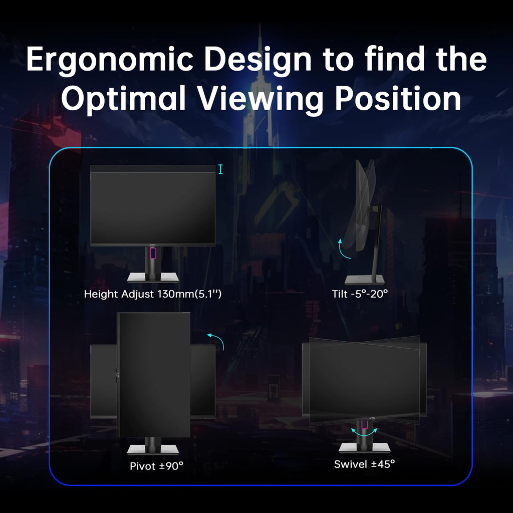 KTC 27" 4K UHD 144Hz Gaming Monitor - Fast IPS Panel 160Hz 1ms GTG, HDR400 132% sRGB, HDMI2.1/DP1.4, VESA Mount, Height/Tilt/Pivot/Swivel Stand, Vertical Monitor Ideal for Gamers, Designers
