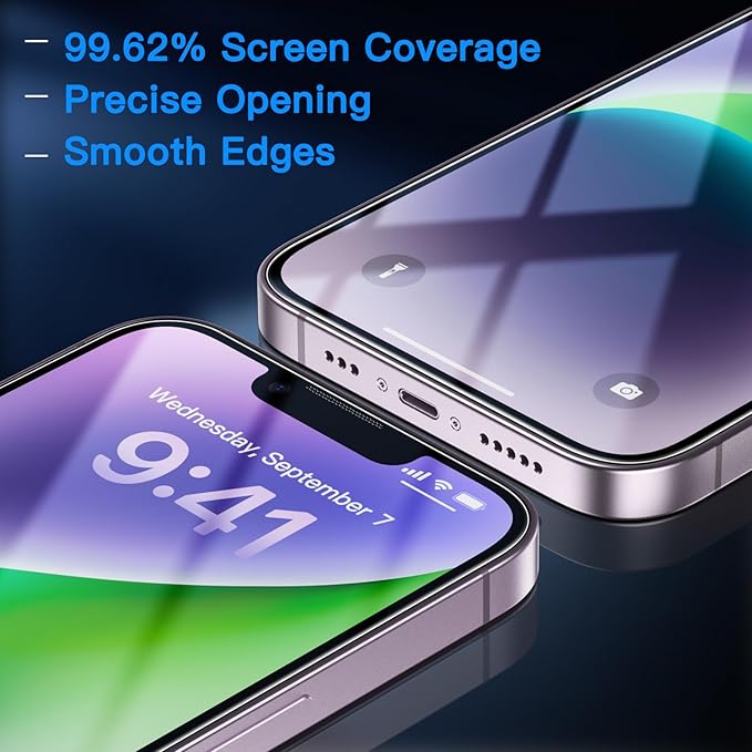 Uyiton Anti-Blue Light for iPhone 14 Screen Protector - Unbreak-Glass Easy to Install Full Coverage Case Friendly Scratch Resistance 9H Tempered Glass Screen Protector for iPhone 14, 2 Pack