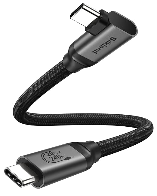 Silkland 20Gbps USB C Data Cable Right Angle, Short 1FT 90 Degree USB C 3.2 Gen 2x2 High Speed Data Transfer Cable, 5K/4K 60Hz Monitor Cable, 240W PD, Type C Data Compatible for SSD, Hub, Dock,eGPU