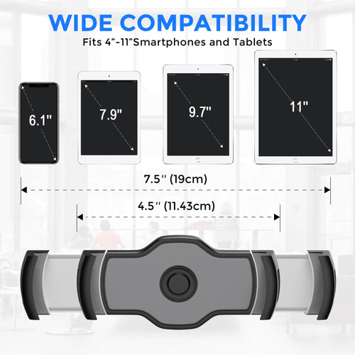 AboveTEK Tablet Stand Holder, Stylish Aluminum iPad Stands, Foldable 360° Swivel Table Stand Holder fits 4-11" Tablets/Smartphones for Kitchen Bedside Office POS Showroom Reception (Black)