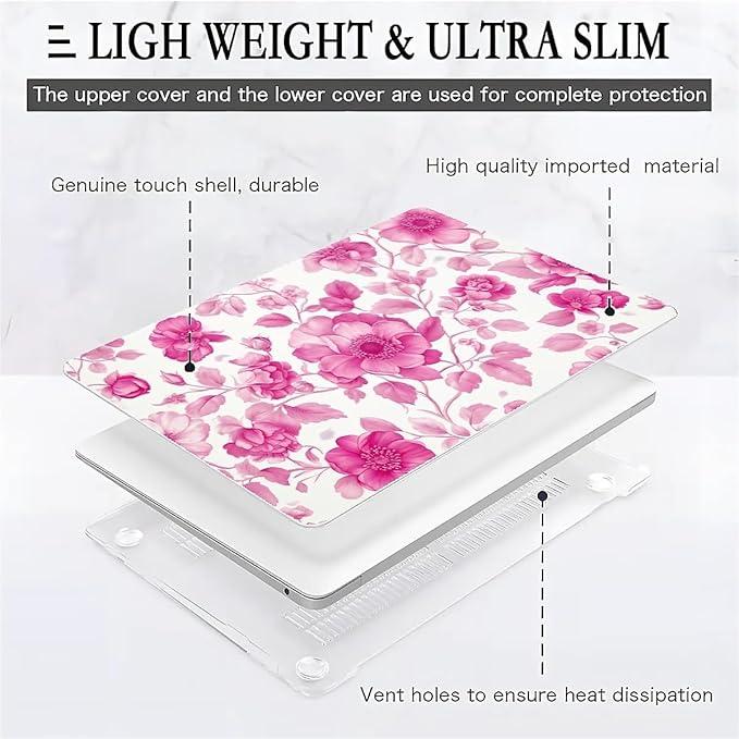 Compatible with MacBook Air 13.3 13.6 Inch Case 2022 2021 2020 2019 Plastic Hard Shell Case Cover,13.6 Air (A2681) M2 2022, Pink Vintage Floral
