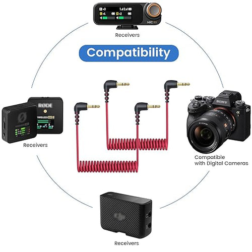 2-Pack 3.5mm Microphone Cable for DJI Mic 2 & Rode Wireless Pro, Go 2, Red