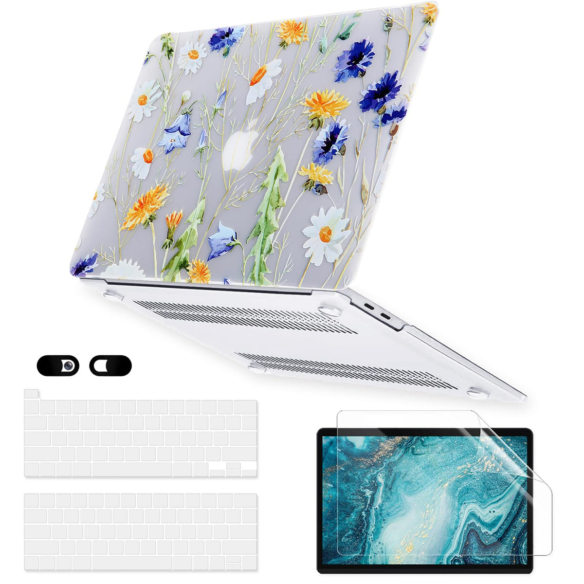 Sparkly Clear Case for MacBook Pro 13 inch M2 M1 A2338 A2289 A2251 A2159 A1989 A1706 2023-2016 Release with Touch ID, 6 in 1 Glitter Plastic Hard Shell&Keyboard Cover&Screen Protector&Webcam Cover