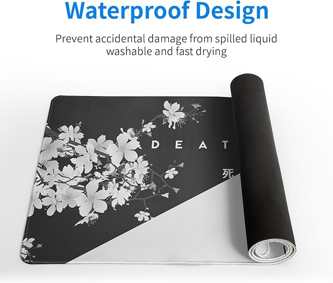 Black and White Mouse Pad 31.5 X 11.8 Inch Japanese Cherry Blossom Extended Large Mouse Mat Non-Slip Rubber Mousepad Stitched Edges Keyboard Mouse Mat Desk Pad for Office Home Game