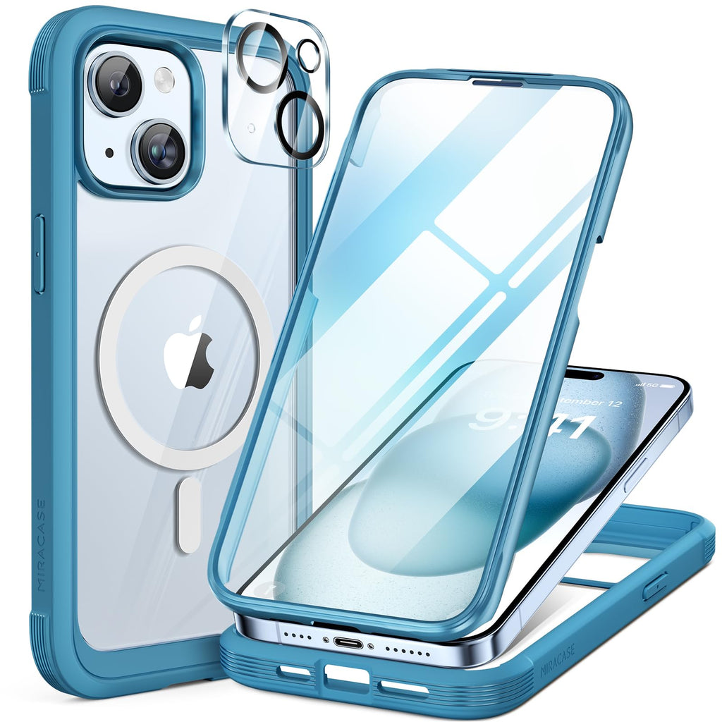 Miracase for iPhone 13 Case 6.1'',Full-Body Magnetic Clear Bumper Case with Built-in 9H Tempered Glass Screen Protector,Military Drop Protection Outdoor Phone Case — iPhone 15