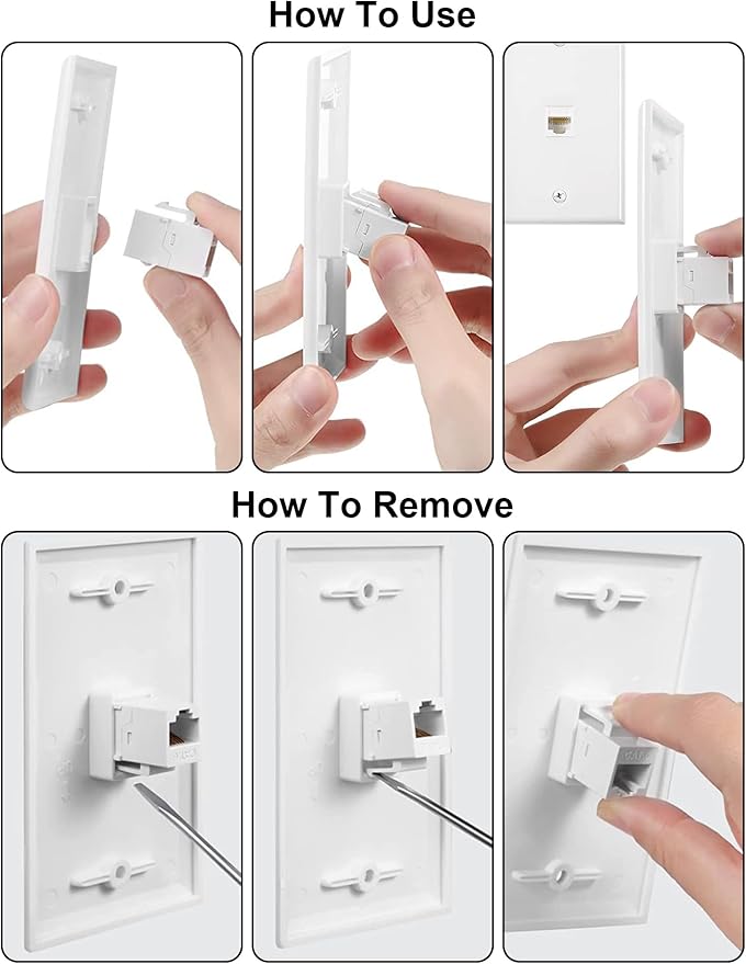 Ethernet Wall Plate, 3 Port Cat6 RJ45 Keystone Inline Coupler Wall Plate for Cat7/6/5/5e Ethernet Devices - White