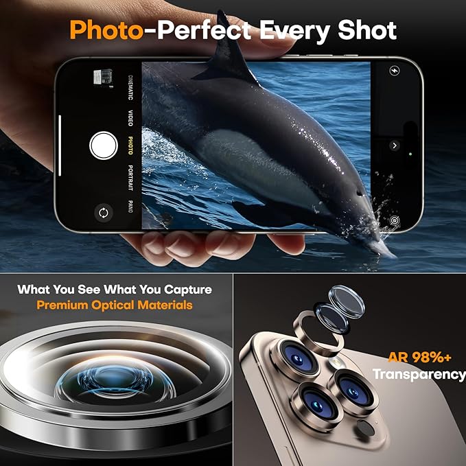 Camera Lens Protector for iPhone 16 Pro Max/16 Pro/15 Pro Max/15 Pro/14 Pro Max/14 Pro, Sapphire Glass Metal Individual Camera Cover Screen, Anti-drop, Case Friendly- Desert Titanium