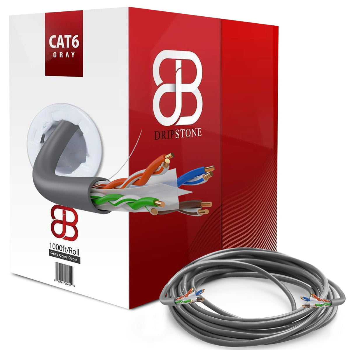 DRIPSTONE CAT6 1000ft Bulk Ethernet Cable 23AWG Solid CCA UTP 0.57mm Black