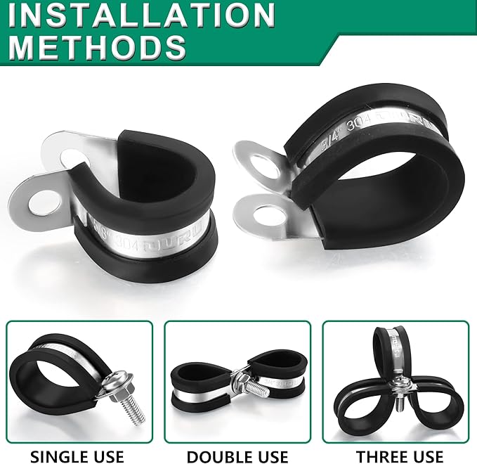 20pcs 1 Inch Stainless Steel Cable Clamps, Rubber Coated, Black