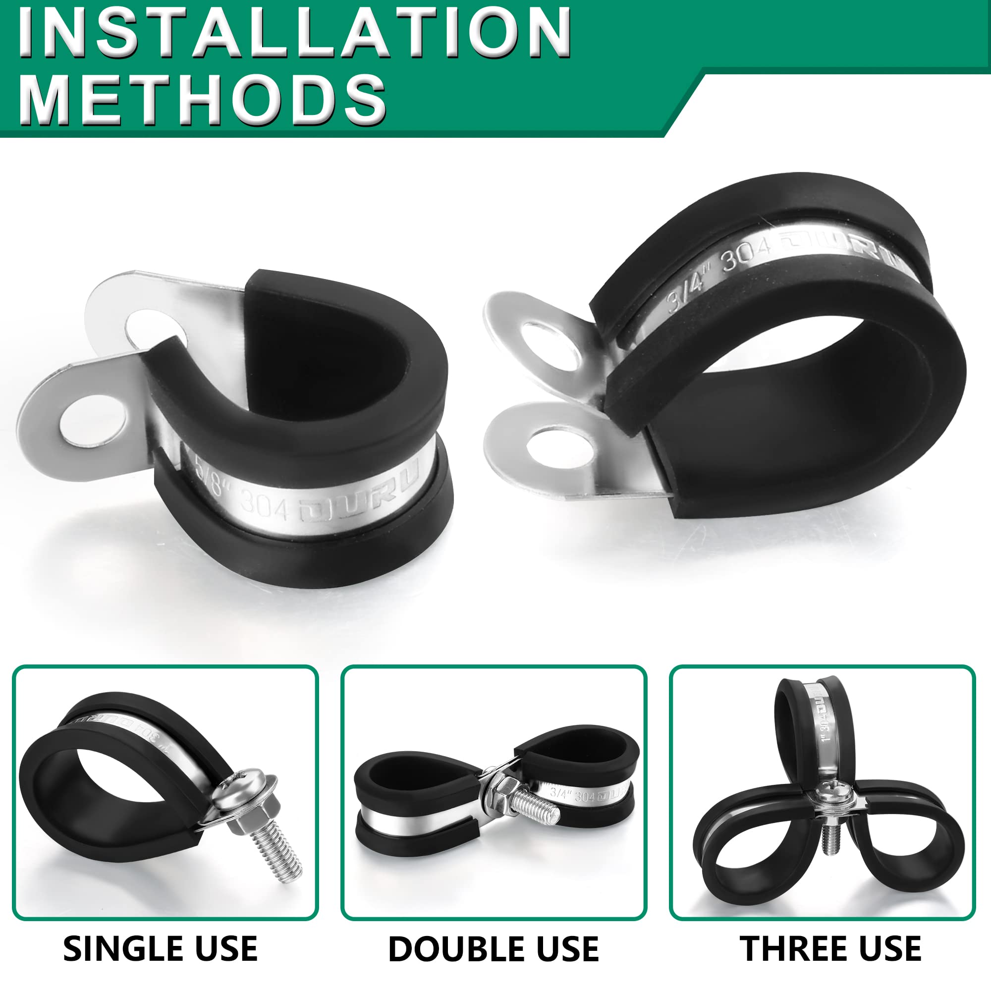 OURU 30PCS Cable Clamps Assortment Kit,Rubber Coated, 1/8"-3/4" 7 Sizes