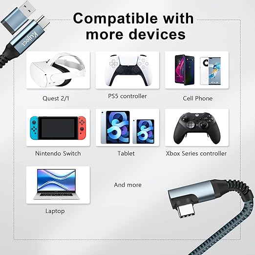 Kuject Link Cable 16FT Compatible for Quest 3S/3, Quest 2/Pro, Pico 4, Nylon Braided Accessories for Rift S/Steam VR Games, USB 3.0 Type C to C High Speed Data Transfer Charging Cord for Gaming PC