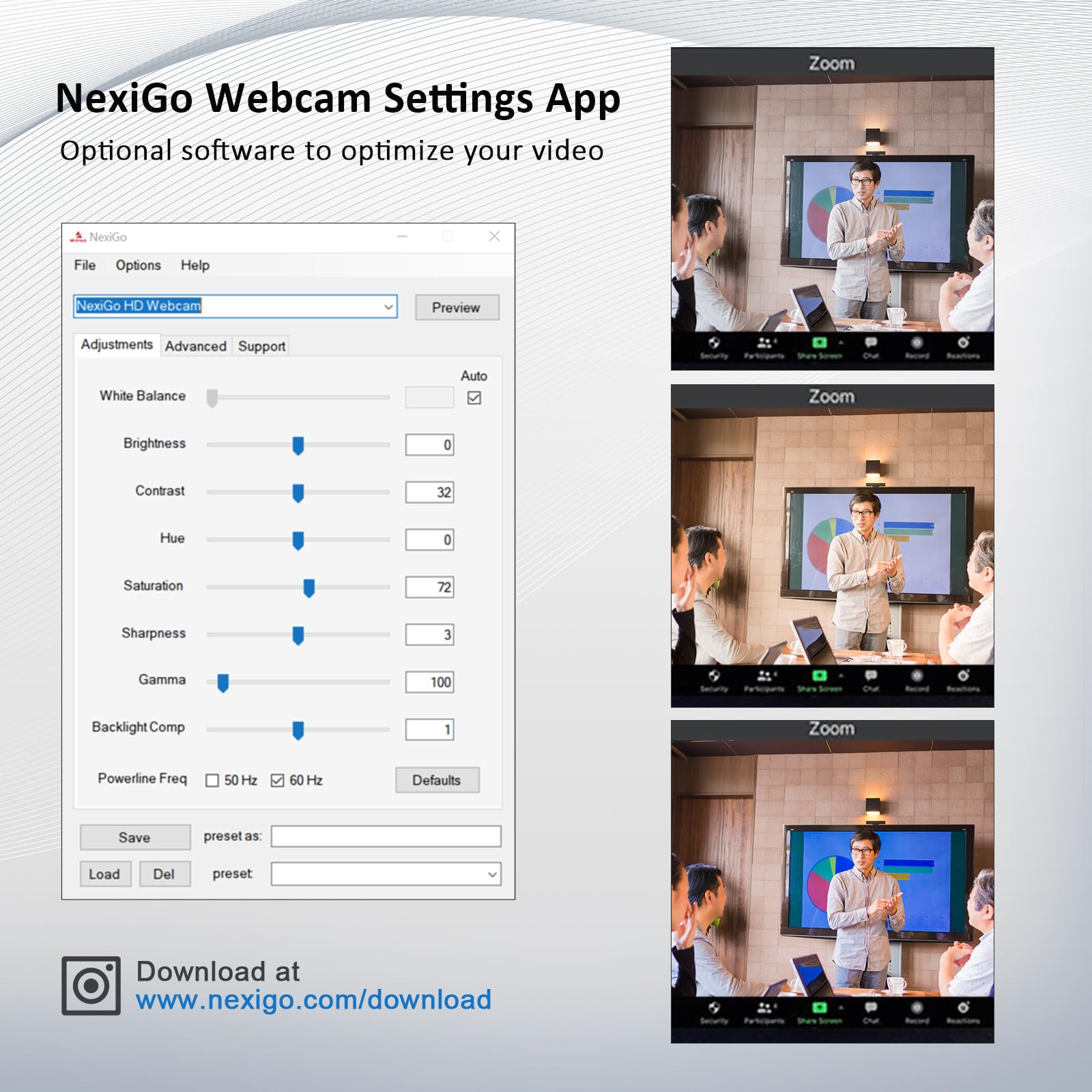 NexiGo N960E 1080P 60FPS Webcam with Light, Software Included, Fast AutoFocus, Built-in Privacy Cover, USB Web Camera, Dual Stereo Microphone, for Zoom Meeting Skype Teams Twitch