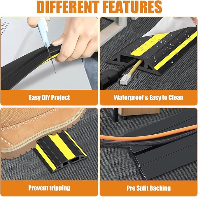 4 ft Cord Covers for Wires on Floor, Heavy Duty PVC Duct Floor Cord Cover, Floor Cable Cover Easy to Unroll Prevent Trip Hazard for Home Office or Outdoor Settings