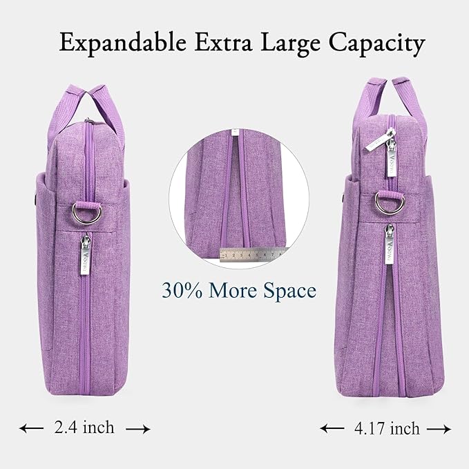 Voova Laptop Bag Case 17 17.3 Inch Computer Sleeve Messenger Bag with Shoulder Strap Expandable Waterproof Large Capacity Business Briefcase for Work Travel Fit 17-18” Laptop, Men Women, Lavender