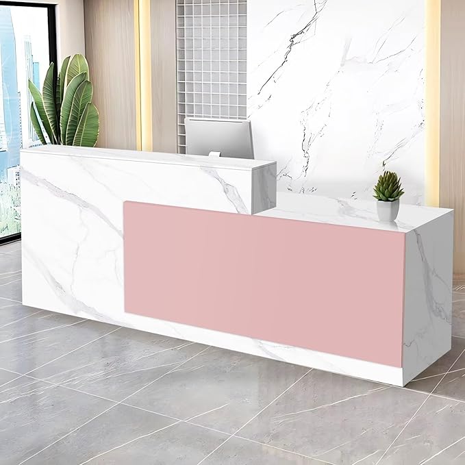 Reception Desk with Counter Modern Checkout Counter with Lockable Drawer Keyboard Tray Receptionist Desk for Office Salon Reception Table P Right 63inch/160cm