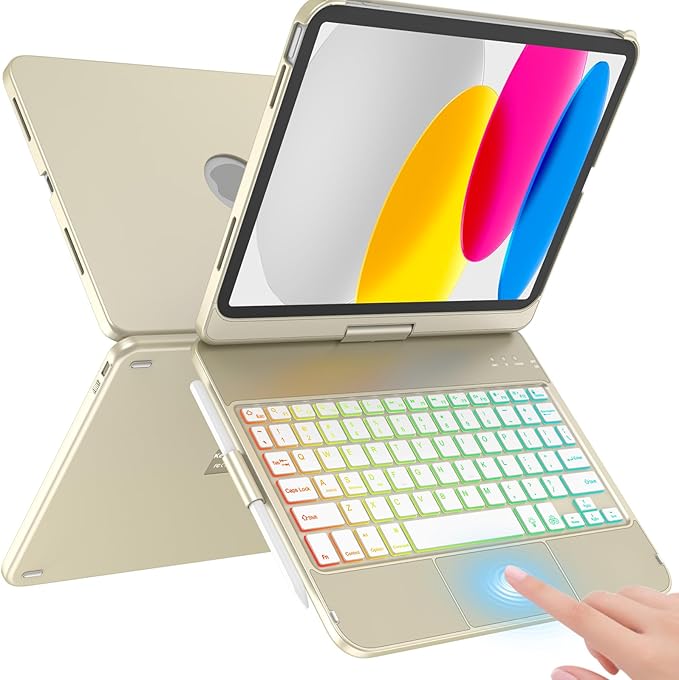 for iPad A16 11th Generation/10th Generation Case with Keyboard,Touch Keyboard for iPad 11" /10th Gen 10.9 inch 2022-10 Color Backlight, 360° Rotatable Protective Cover (Rock Grey)