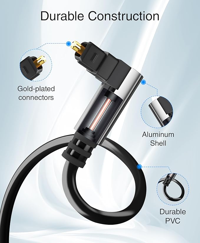 BlueRigger Optical Audio Toslink Cable - 3FT (90 Degrees Optical Cable for Soundbar, 360 Degree Rotatable Right Angle, S/PDIF Digital Toslink) - Fiber Optic Compatible with HDTV, Game Console, DVR