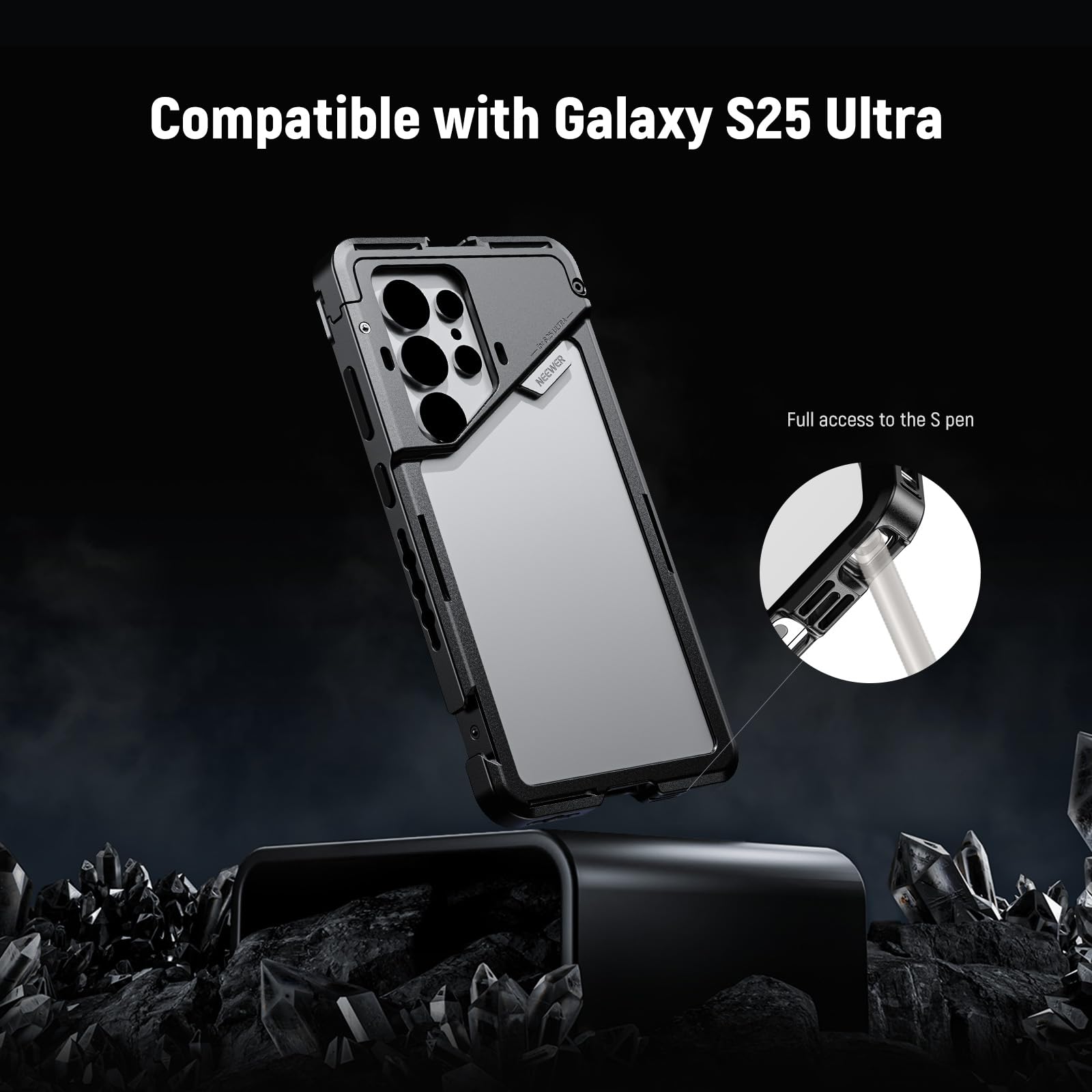NEEWER S25 Ultra Phone Cage, Mobile Video Rig Phone Stabilizer with 67mm Filter Adapter, 17mm Lens Backplate, T Mount Lens Adapter, Compatible with Samsung Galaxy Moment T Series Lenses, PA082