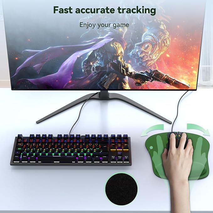 TECKNET 2 Pack Mouse Pad with Wrist Support, Ergonomic Gaming Mouse Pad Pain Relief, Portable Comfortable Mousepad for Computer, Laptop, Office, Home Non-Slip Base, Waterproof Surface - Green