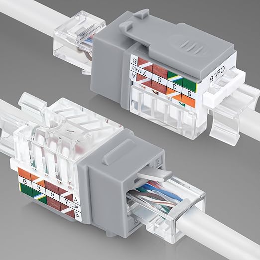 Everest 45° Angled RJ45 Cat6A Keystone Jacks 10-Pack in Gray - Slim Profile Female RJ45 Connectors - Cat 6A Keystone Jack - Compatible with 45° Angled Speed Termination Tool - 45Term (B0BL3GS7ZY)