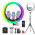 NEEWER 19" RGB LED Ring Light with Stand, 3 Phone Holders, Touch Panel, 2.4G/App Control, 42W CRI97+ 2800lux/0.5m 360° Hue Dimmable Professional Lighting for Makeup Live Streaming Zoom Calls, RP19C