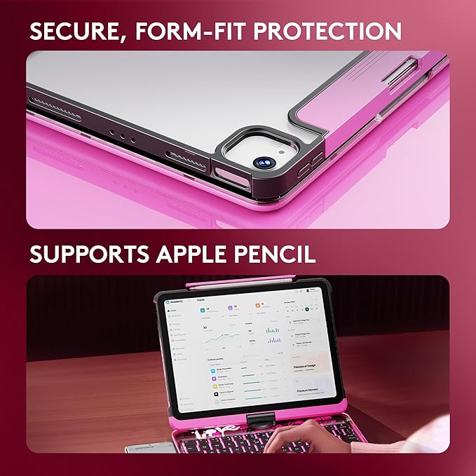 GUSGU Transparent Case with Wireless Keyboard for iPad Air 13-in.(M3/M2, 2025/2024), 7 Colors Backlight, Trackpad, 360°Rotating Stand for iPad Pro 12.9-in (6/5/4/3 Gen), Tech Style