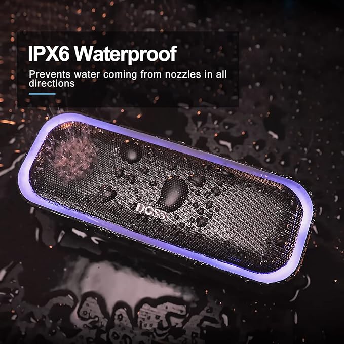 DOSS SoundBox Pro Bluetooth Speaker with 20W Stereo Sound, Active Extra Bass, IPX6 Waterproof, TWS Pairing, Multi-Colors Lights, 20H Playtime, Portable for Beach, Outdoor-Purple
