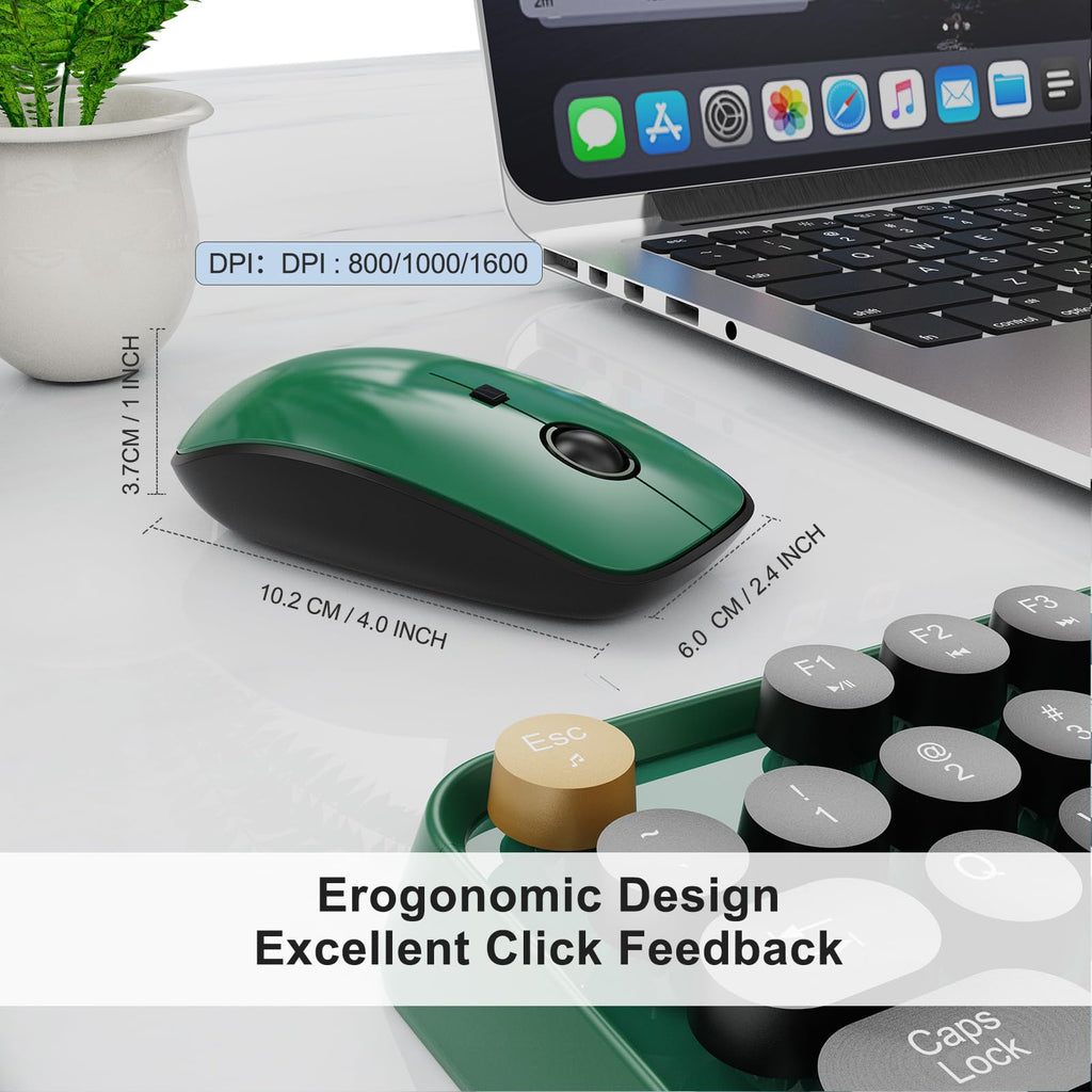 Green Wireless Keyboard and Mouse Combo,Typewriter Keyboard with Round Keys,2.4G Wireless Full Size Colorful Keyboard with Number Pad for Computer Laptop and Desktop