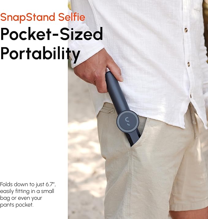 ShiftCam SnapStand Selfie – Magnetic Selfie Stick & Tripod – Compact, Foldable & Extendable with Tilt Head and Magnetic Bluetooth Remote (Stone, SnapStand Selfie)