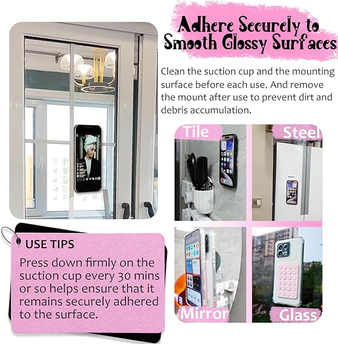 Silicone Suction Phone Case Mount, Non Slip Sticky Phone Grip for Cellphone, Silicon Adhesive Suction Cup Phone Mount, Strong Grip Holder for Selfies and Videos (Pink)
