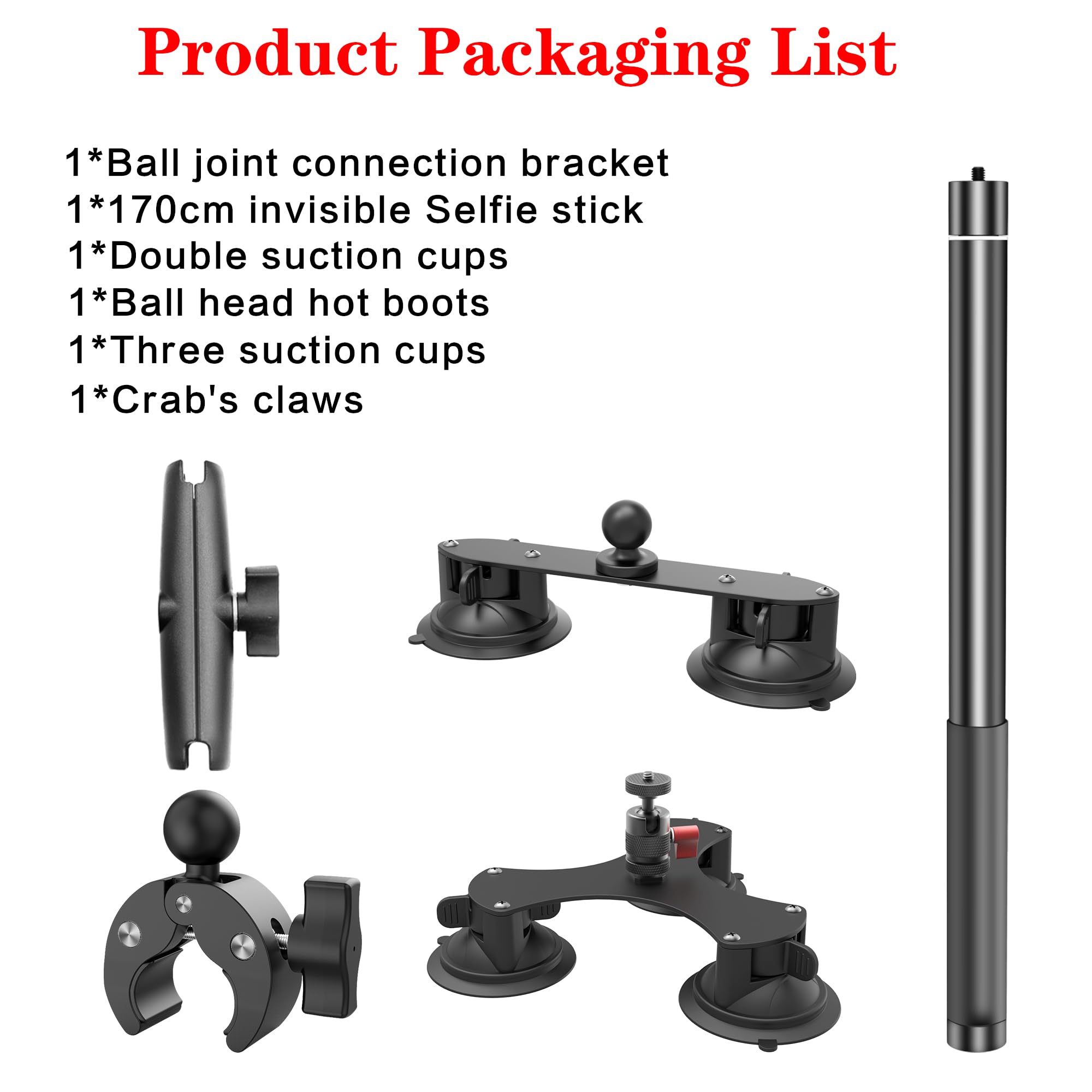 Taisioner Suction Car Mount for Camera Insta360 X5/X4/X3/X2/GO 3/ONE/RS Compatible with Gopro Max 360 Outside Car Mount with 67” Invisible Selfie Stick 5 in 1 Suction Camera kit for Action Camera