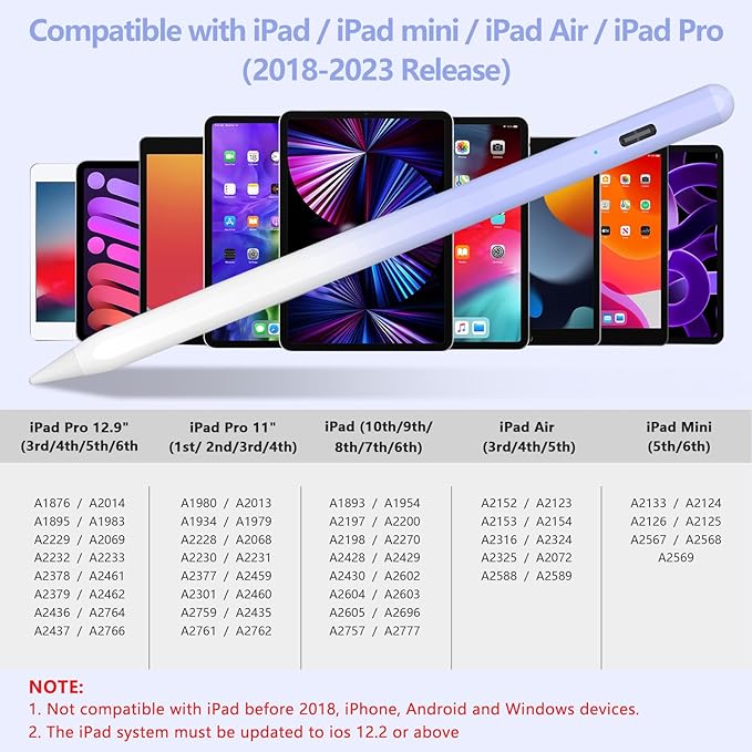 COO Stylus Pen for iPad Pro Air Mini 2018-2024, Palm Rejection Fast Charge