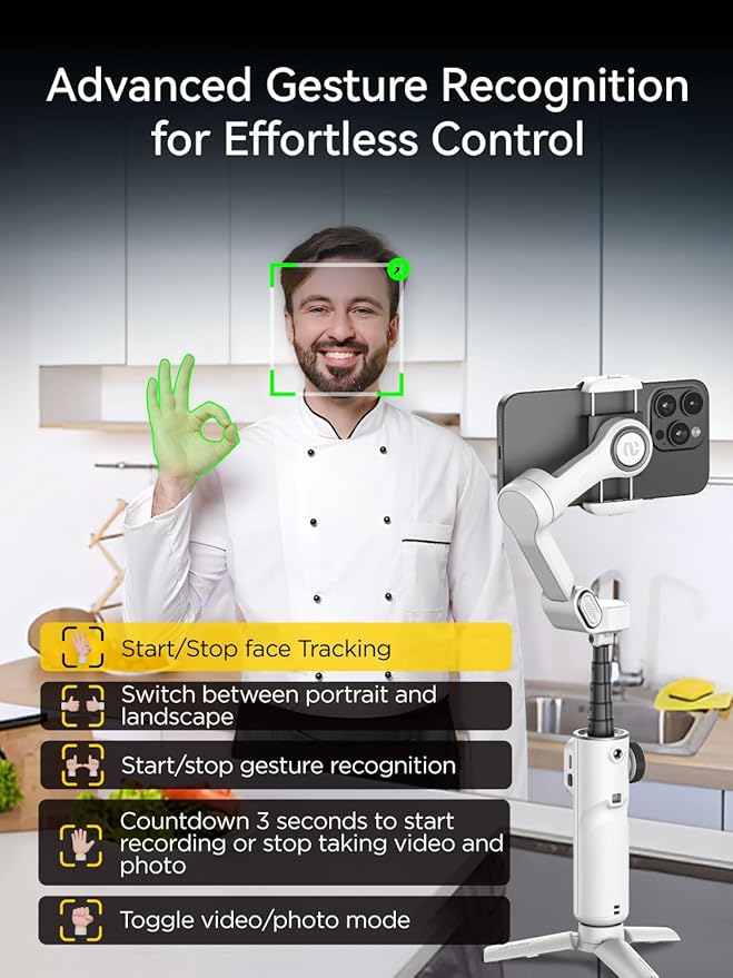 Gimbal Stabilizer for iPhone, Phone Gimbal with Face/Object Tracking for Vlog Recording, 3-Axis Phone Stabilizer with 7.8' Extension Rod and OLED Display for iPhone/Android-Smart X2 White