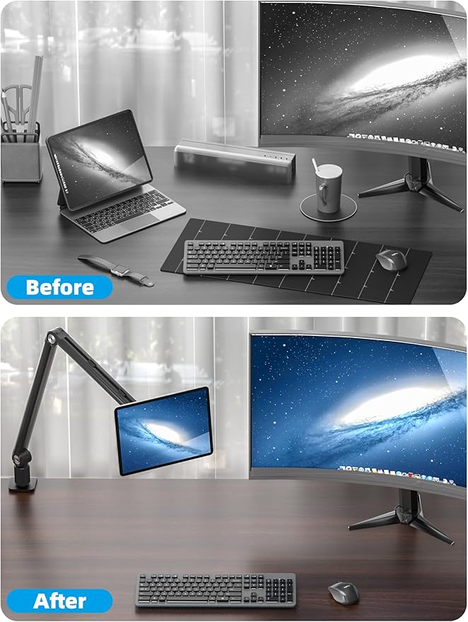Portable Monitor Arm Magnetic Vesa Mount - 360° Swivel Compatible with 10 10.1 10.5 11 11.6 12 12.5 13.3 13.4 14 15.6 17 17.3 18 18.5 inch Monitor 75x75mm VESA Quick Release FS07D