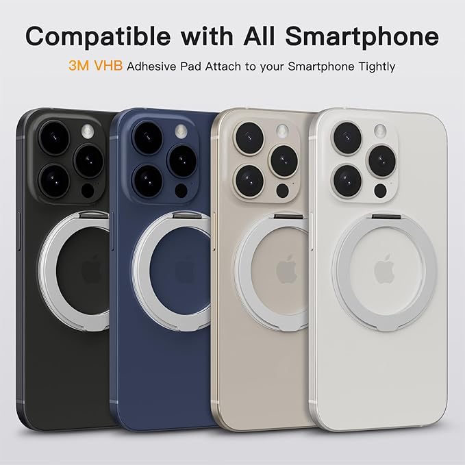 COOLQO 1Pc 360 Spin Cell Grip Ring Phone Stand [Upgrade Gear Hinge Stress Anxiety Relief] Magnetic Holders for Your car Accessories Desk Mount Compatible with iPhone All Smartphones, Silver