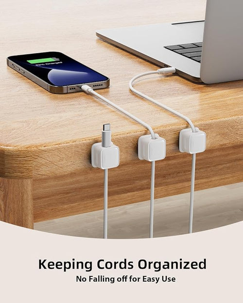 12 Pack Cord Organizer, Magnetic Cable Clips, Under Desk Management, White