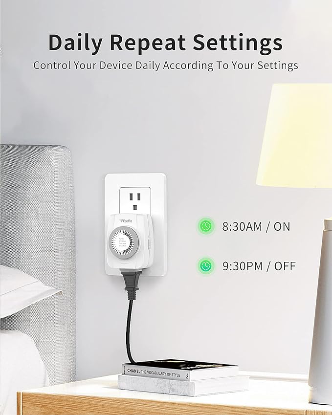 TiFFCOFiO Indoor Mechanical Outlet Timer, 3 Prong Timers for Electrical Outlets, 24-Hour Programmable Plug in Christmas Light Timer, ETL Listed (2 Pack)