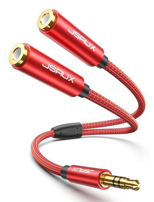 JSAUX Headphone Splitter 4ft, Audio Splitter 3.5mm Male TRS to 2 Dual 3.5mm Female Adapter Nylon-Braided for iPhone, Samsung, Tablets, Laptop, PlayStation and More-