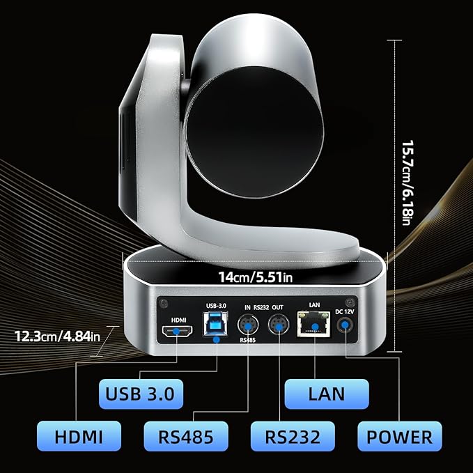 4K Conference Room Camera,PTZ Camera 20X Optical Zoom with IP/USB3.0/HDMI/RS232/RS485 for IP Live Streaming Video Conference and Church Education