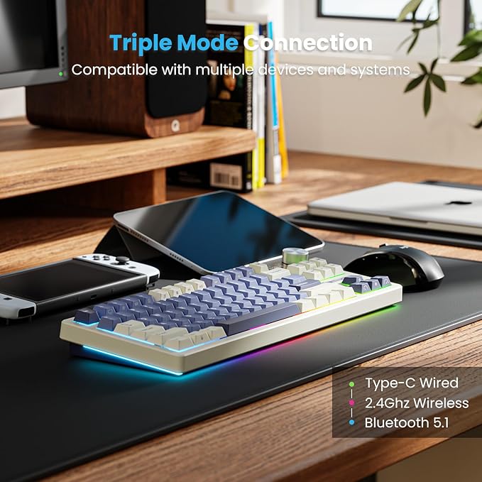 RK ROYAL KLUDGE S85 Wireless Mechanical Keyboard with Display & Knob, TKL Hot-Swappable Custom Programmable Macro Keyboard, 7200mAh Battery